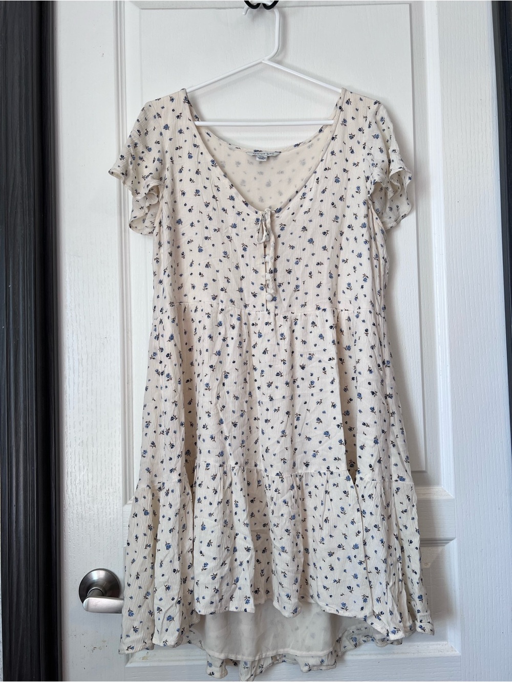 American Eagle Outfitters Cream Dress with Blue Floral Print